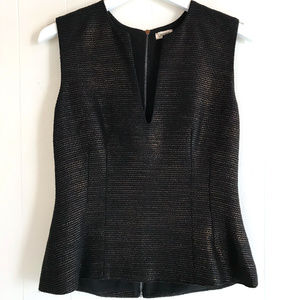 L'AGENCE Black & Gold V-neck Back Zip Peplum Top